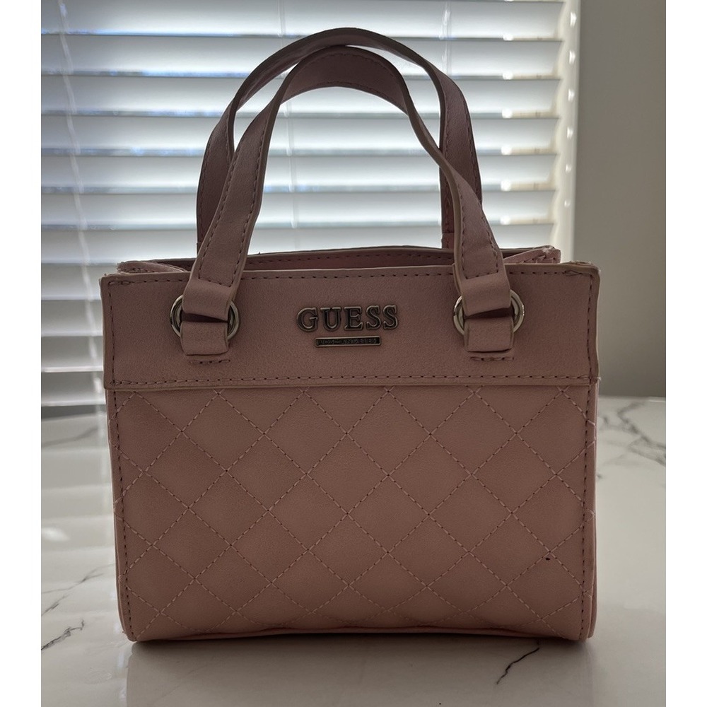 GUESS Pink Quilted Mini Tote Purse 7"‎ X 6"